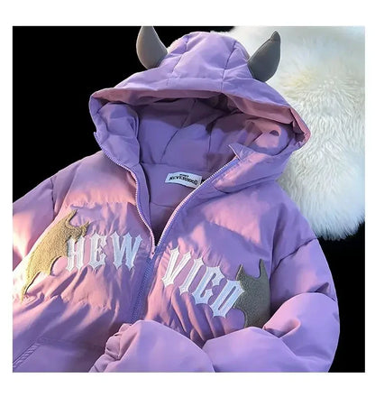 Couples Winter Devil Bread Clothing Casual Hooded Jacket Embroidered Cotton-padded Y2K Jackets Coats New Jacket In Winter 2023