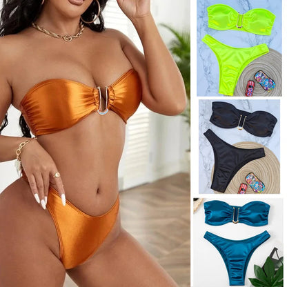 Strapless Push Up Swimwear Women Sexy Bikini Sets 2024 Summer Fashion Micro Bikini Women Low Waist Maillots De Bain Femme