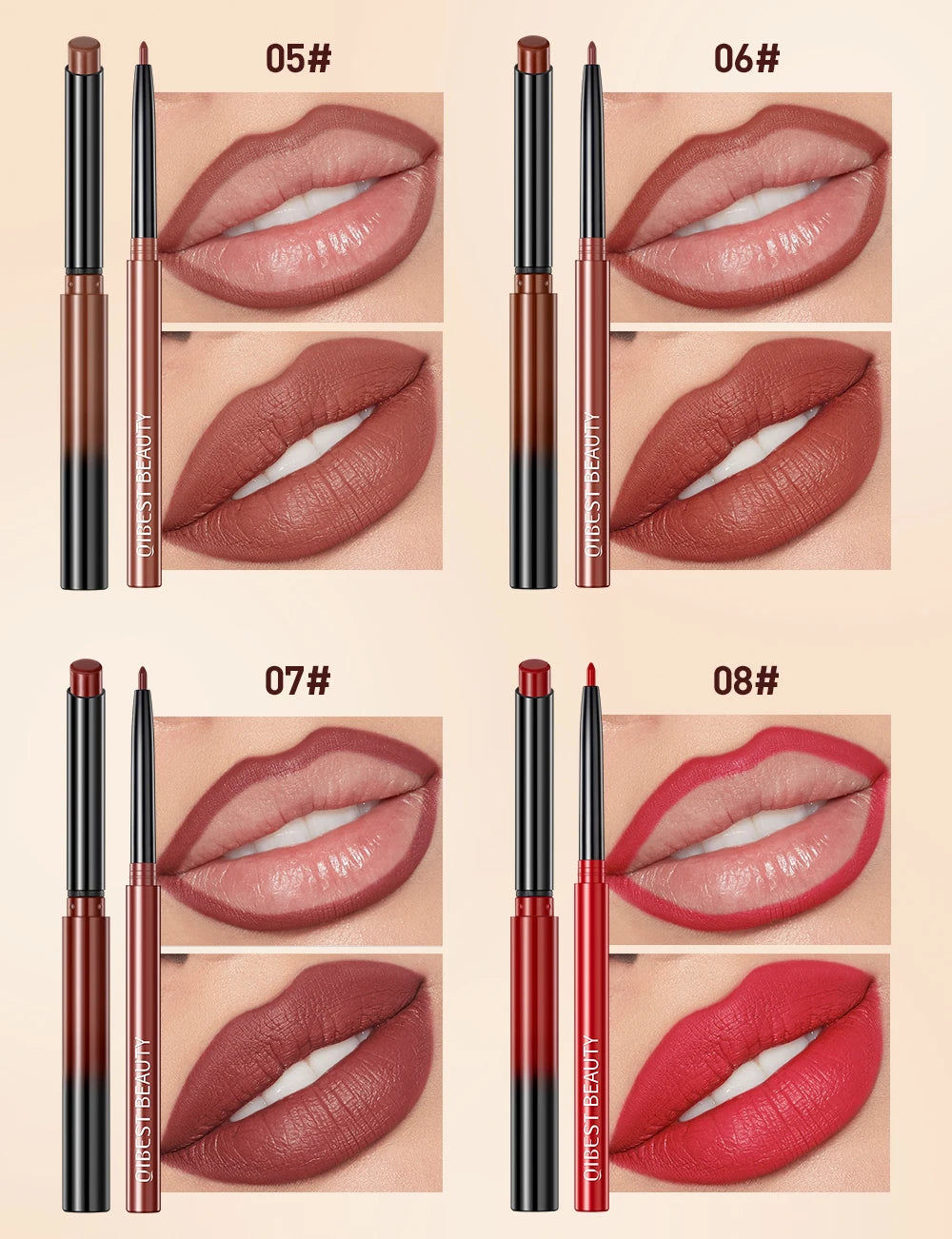 2023 New Matte Nude Lipstick Pen Long Lasting Lipliner Lip Pencil Waterproof Lip Liner Contour Sexy Red Lip Makeup Set For Women