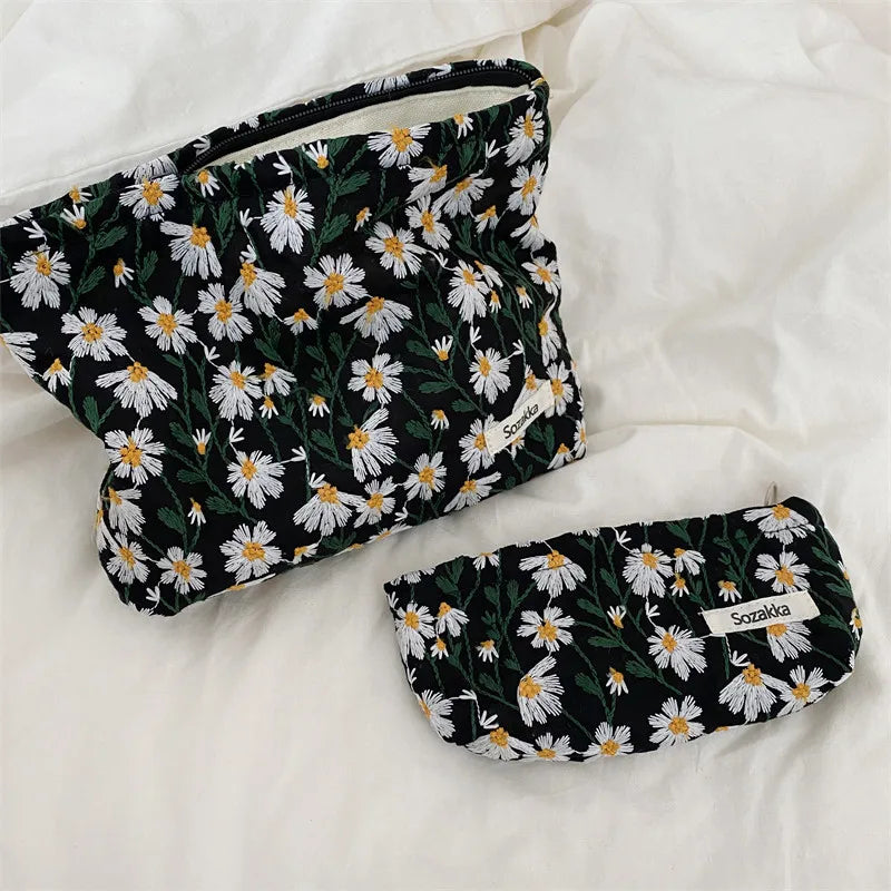 Corduroy Embroidery Cosmetic Bag Clutch Bag Large Makeup Organizer Bags Korean Cosmetic Pouch Women Cute Toiletry Beauty Case