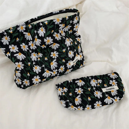 Corduroy Embroidery Cosmetic Bag Clutch Bag Large Makeup Organizer Bags Korean Cosmetic Pouch Women Cute Toiletry Beauty Case