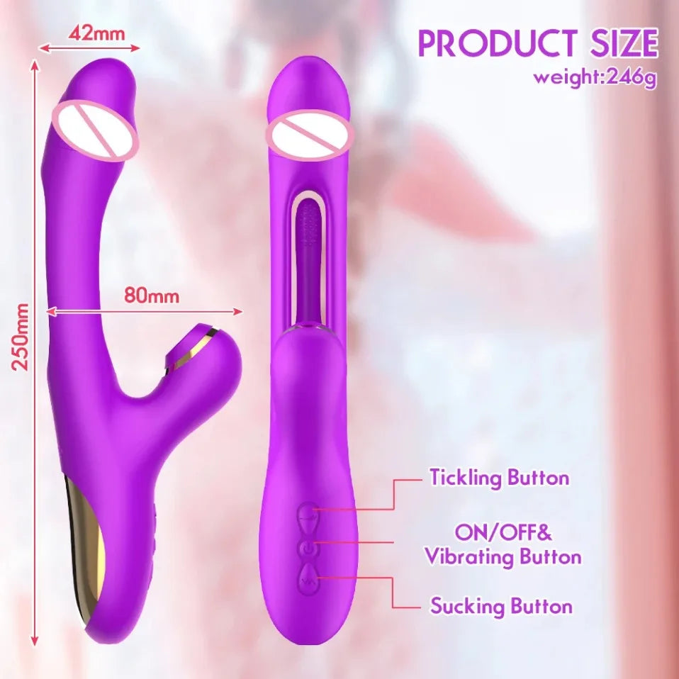 3-IN-1 Rabbit Vibrator Powerful Sucking Licking Nipples Clitoral Stimulator Massager Female G-Spot Finger Dildo Adult Sex Toys