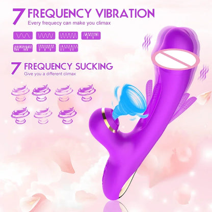 3-IN-1 Rabbit Vibrator Powerful Sucking Licking Nipples Clitoral Stimulator Massager Female G-Spot Finger Dildo Adult Sex Toys