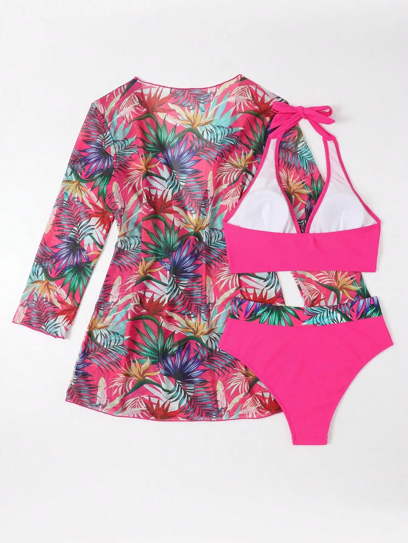 Halter Print Bikini 2024 Women Swimsuit With Kimono High Waist Swimwear Female Bathers Bathing Swimming Swim Suit Beachwear