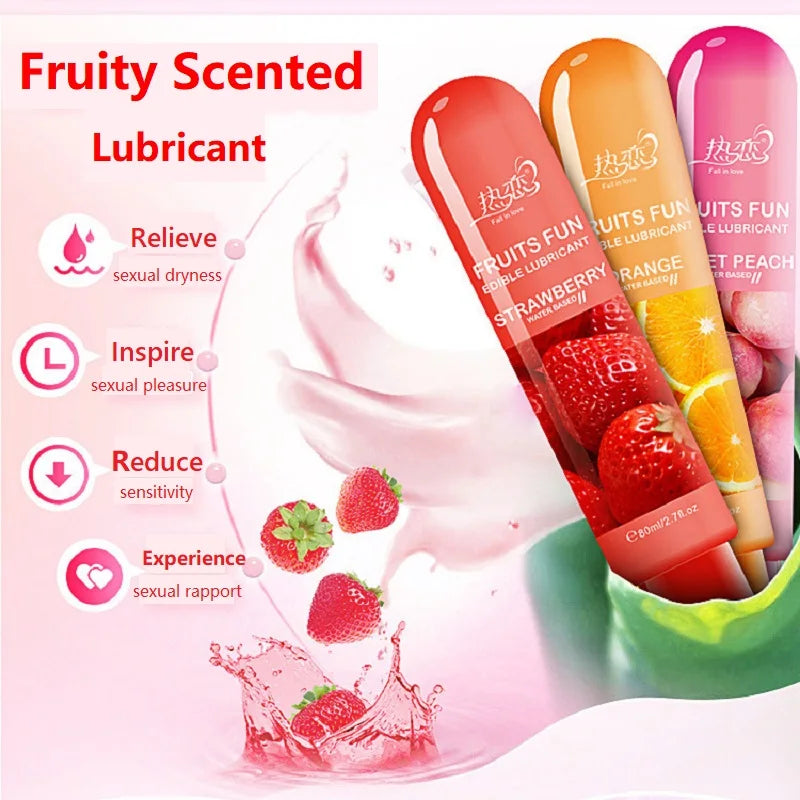 Edible Lubricant Strawberry Fruit Flavor Lubricant Lube Water Based Lubricant for Oral Sex Anal Sex Vagina Sex Masturbation 80g