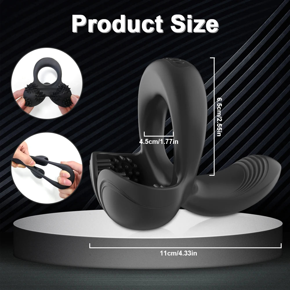 Penis Vibrator for Men Remote Control Cock Ring Ejaculation Delay Testicles Perineum Stimulator Sex Toy for Couples Game