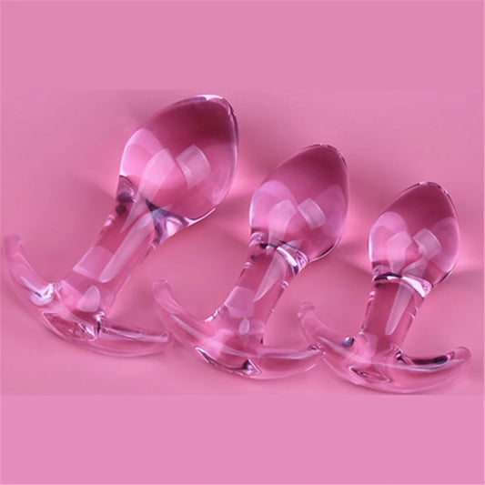 3 Size Pink Glass Anal Plug Sex Toy Backyard Pull Beads for Men and Women Anal Expander Adult Sex Toys