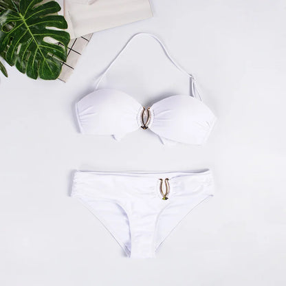 Summer Solid White Sexy Swimsuits Push Up Bikini Female Swimwear 2024 Beach Wear Brazilian Bikinis Women Swim Bathing Suit