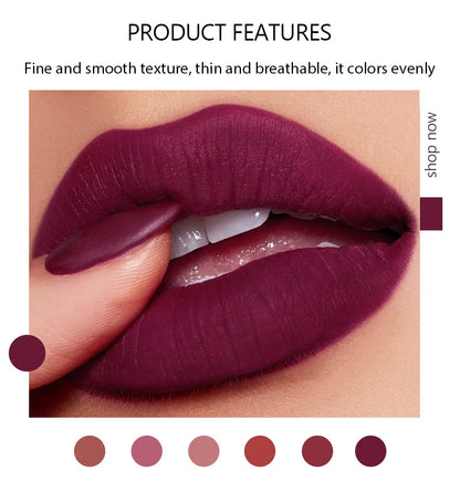 Handaiyan 6 Colors Matte Waterproof Velvet Nude Lipstick Sexy Red Brown Pigments Makeup Long Lasting Profissional