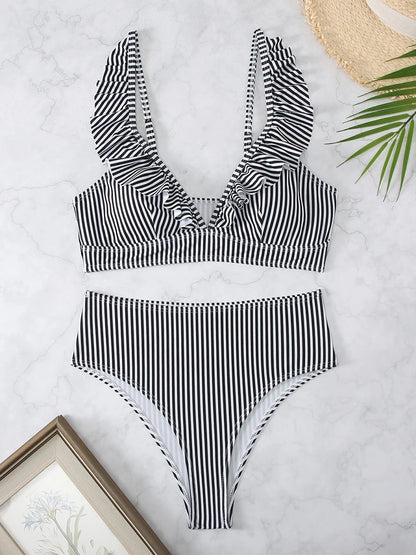 Sexy Striped Ruffle Bikini Swimsuit Women 2024 Two-piece Swimwear High Waisted Bikinis Sets Female Bathing Suit Push Up Monokini