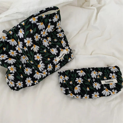 Corduroy Embroidery Cosmetic Bag Clutch Bag Large Makeup Organizer Bags Korean Cosmetic Pouch Women Cute Toiletry Beauty Case