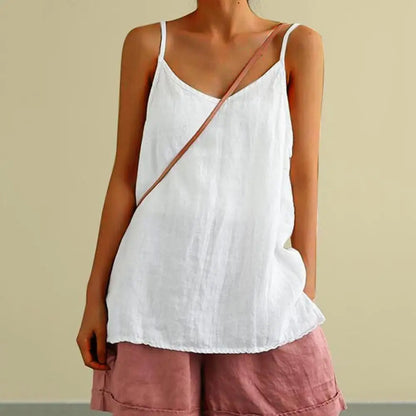 Women's Summer Top Cotton Linen Spaghetti Strap Top V-neck Sleeveless Loose Women Vest Sexy Sling Blouse Top Female Clothing