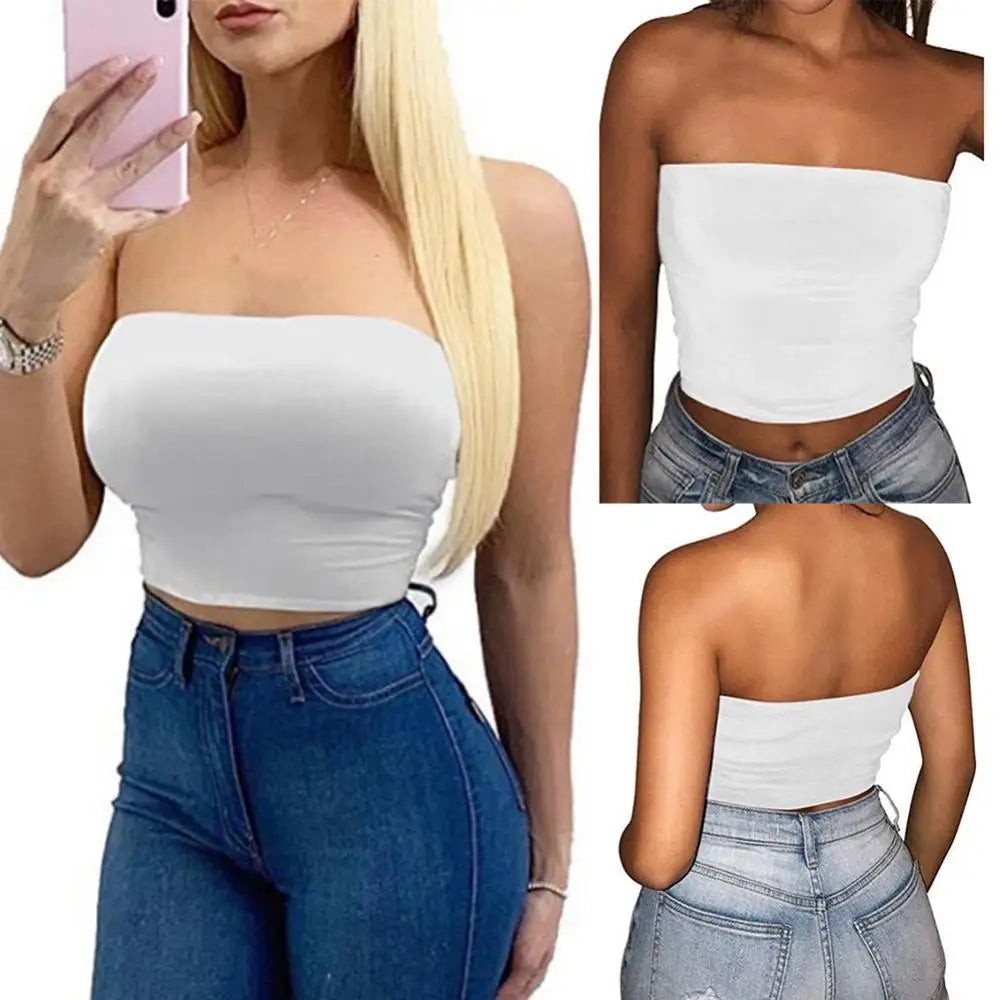 Women's Clothing Strapless Top Sexy Sleeveless Crop Top Elastic Boob Bandeau Tube Tops Shirt Cami Top топ женские топы женские