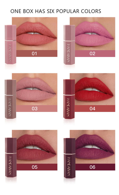 Handaiyan 6 Colors Matte Waterproof Velvet Nude Lipstick Sexy Red Brown Pigments Makeup Long Lasting Profissional