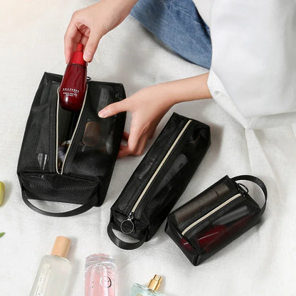 New Mesh Transparent Cosmetic Bags Small Large Clear Black Makeup Bag Portable Travel Toiletry Organizer Lipstick Storage Pouch