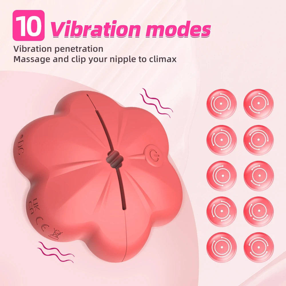 10 Mode Flower Erotic Nipple Clamp Vibrator Wirelessly Controlled Breast Stimulation Vibrator Sex Toy Massager for Adult Couples