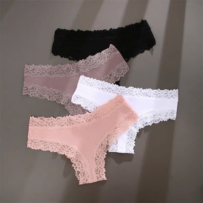 5PCS Women Cotton Brazilian Panties Lace Sexy Girls Underwear Low Waist Solid Color Briefs Female Breathable G-String Lingerie