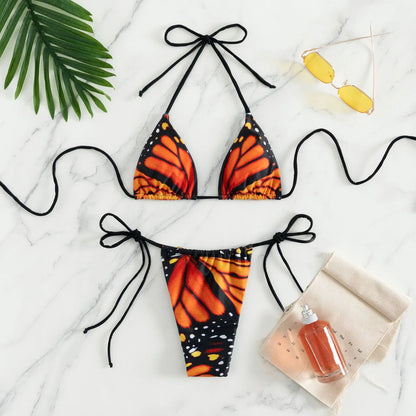 Sexy women butterfly print halter string micro bikini sets two pieces swimsuit Swimwear bathing suit beach outfits biquini