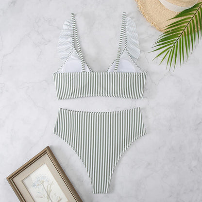 Sexy Striped Ruffle Bikini Swimsuit Women 2024 Two-piece Swimwear High Waisted Bikinis Sets Female Bathing Suit Push Up Monokini