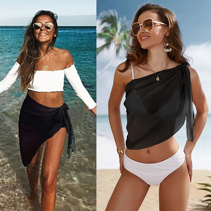 Women Short Sarongs Swimsuit Coverups Beach Bikini Wrap Sheer Short Skirt Chiffon Scarf Cover Ups for Swimwear