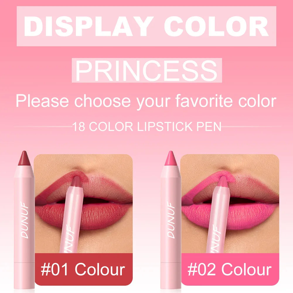 DUNUF Lipstick Pencil Waterproof Sexy Red Nude Purple Matte Tint Lipstick Lasting Lip liner Pen Longlasting Makeup Cosmetic