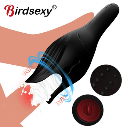 Male Masturbator Penis Vibrator Tongue Licking Climax Delay Trainer Blowjob Stimulate Glans Vibrating Massager Stamina Trainer