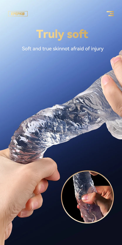 Big Crystal Jelly Realistic Clear Dildo Suction Cup Huge Transparent Penis Dick Anal Product Sex Toys For Woman Lesbian Adult