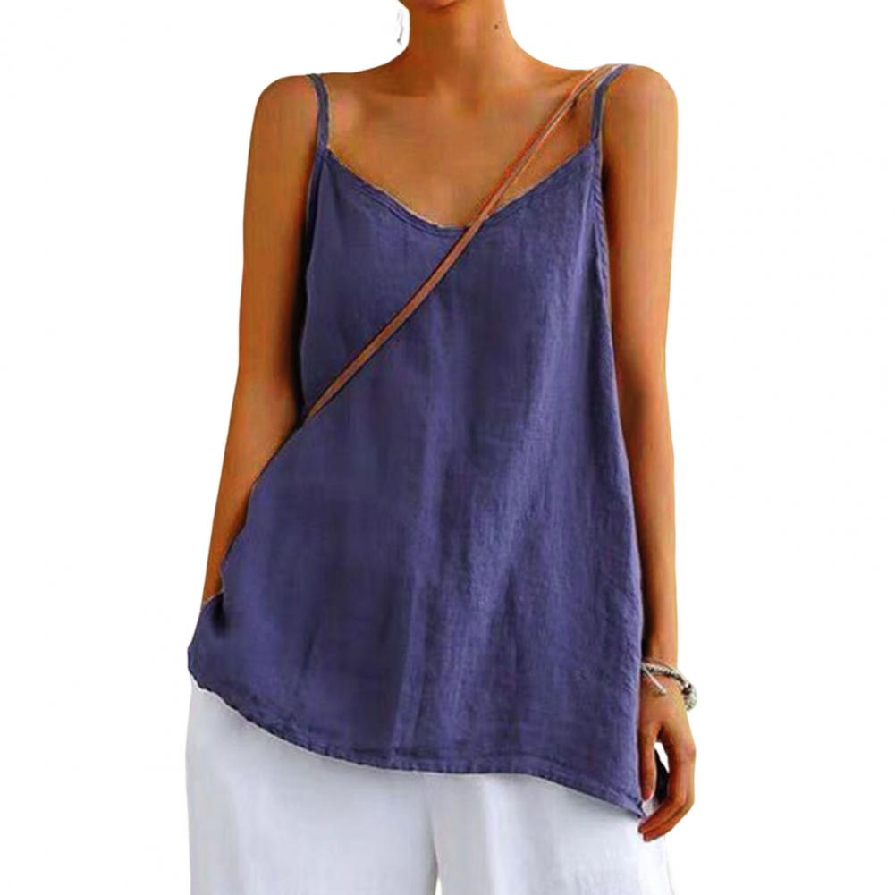 Women's Summer Top Cotton Linen Spaghetti Strap Top V-neck Sleeveless Loose Women Vest Sexy Sling Blouse Top Female Clothing