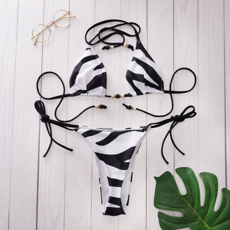 Sexy Zebra Stripes 3 Pieces Bikini Set 2024 Summer Beach Wear Triangle Bikinis Swimsuit With Skirt Swimwear Cover-up A1554