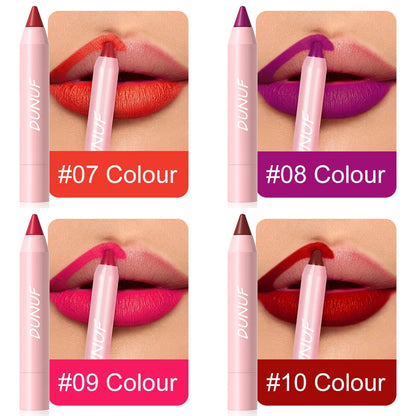 DUNUF Lipstick Pencil Waterproof Sexy Red Nude Purple Matte Tint Lipstick Lasting Lip liner Pen Longlasting Makeup Cosmetic