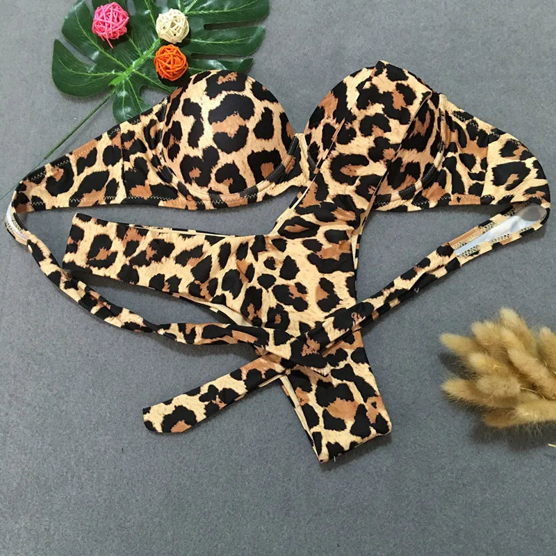 Strapless Bikini Set 2024 Women Swimsuit Two Pieces Sexy Leopard Biquini Push Up Bandeau Lady Swimwear Summer Bathing Suits