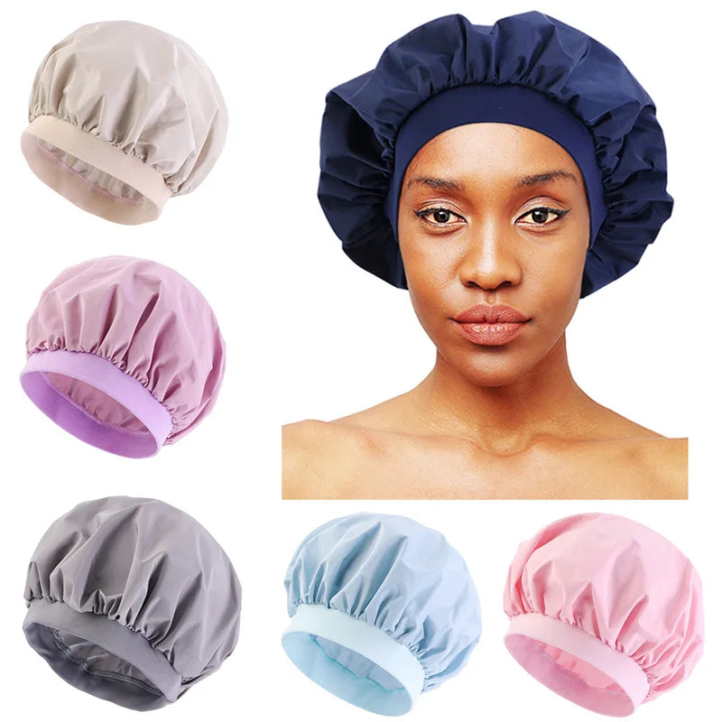 Women Waterproof Bath Hat Elastic Shower Hair Covers Bathing Caps Beanie Beauty Perm Cap Dustproof Hair Cap Bathroom Accessories