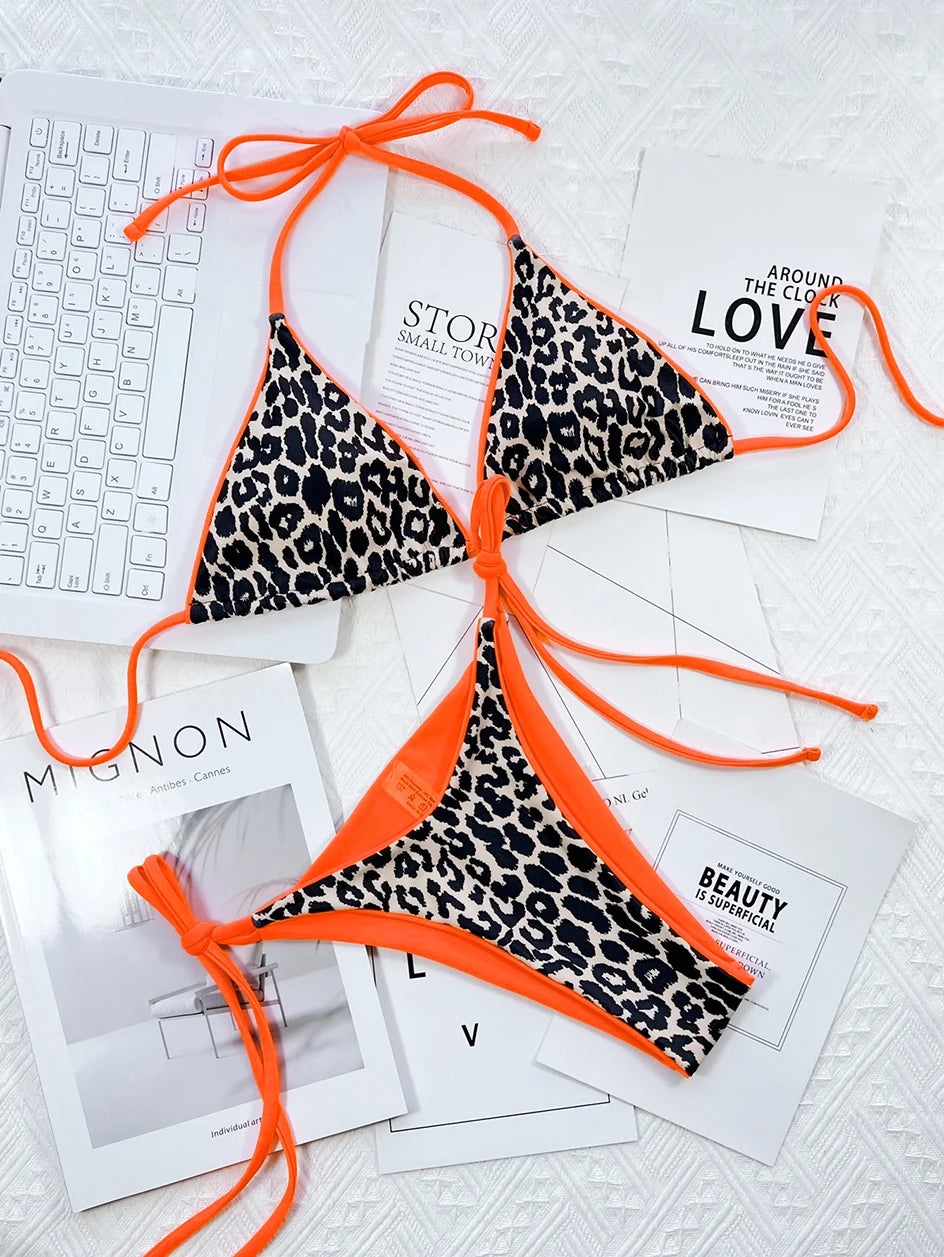 Sexy Leopard Micro Bikini 2023 Women Swimsuit Female Swimwear Thong Bikinis Sets Brazilian Halter Beach Wear Woman Bathing Suits