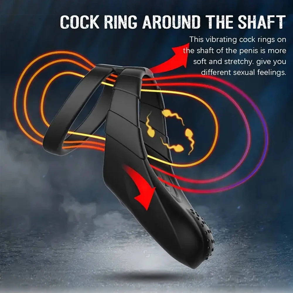 Dual Ring Vibrating Cock Ring Ejaculation Delay Penis Ring for Men Perineum Stimulator Sex Toy for Couples Game