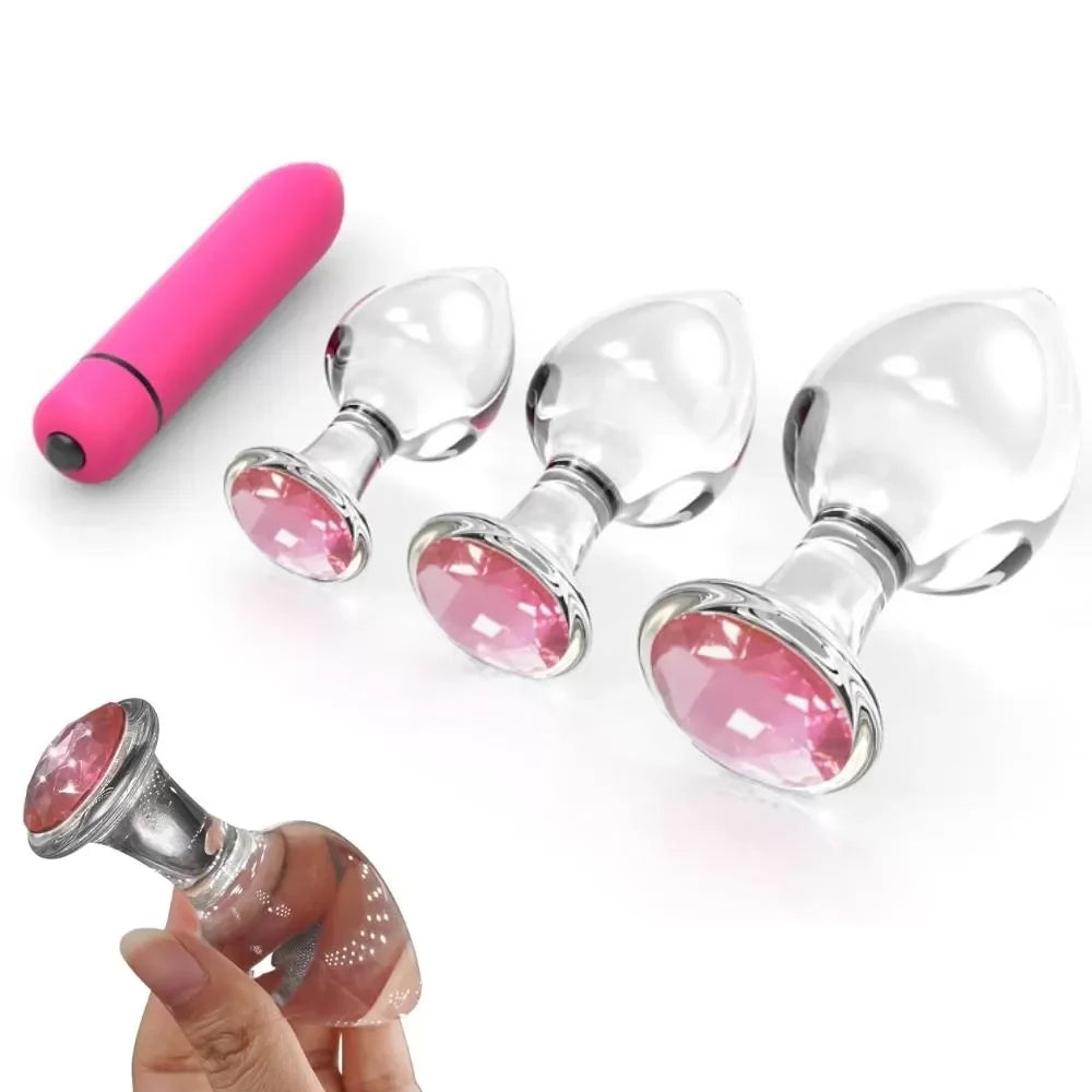 3 Sizes Transparent Glass Anal Plug Beginner Masturbator Vagina Stimulate Ball Anal Plug Dildo Vibrator Sex Toys for Woman Man