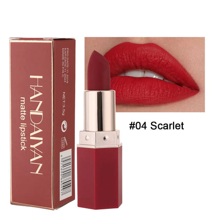 Handaiyan 6 Colors Matte Waterproof Velvet Nude Lipstick Sexy Red Brown Pigments Makeup Long Lasting Profissional