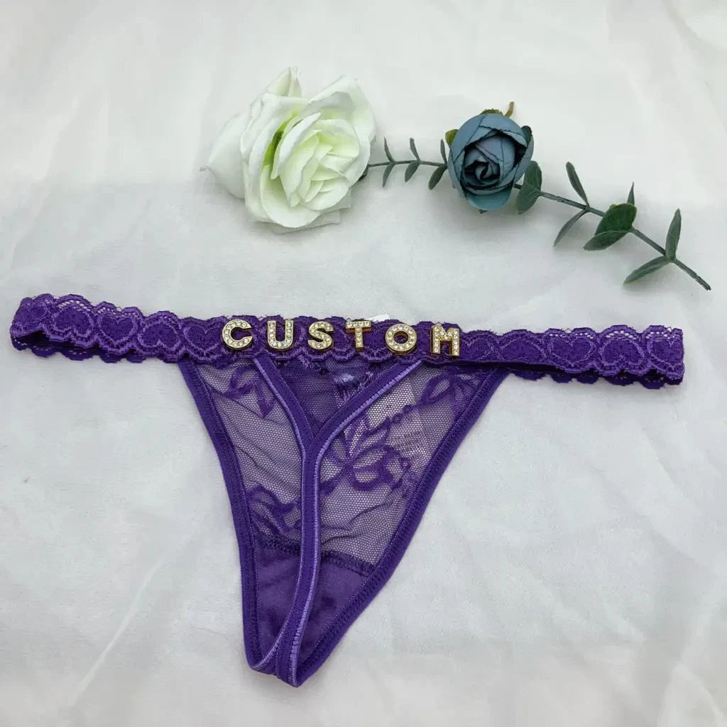 Custom Name Thongs Letters Name Sexy Lace Bikini Panties Personalized G-Strings Lingerie Underwear Valentine's Day Women Gifts