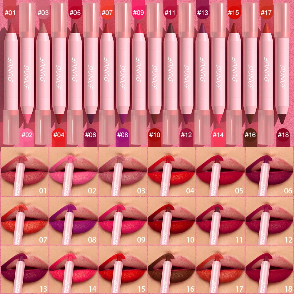 DUNUF Lipstick Pencil Waterproof Sexy Red Nude Purple Matte Tint Lipstick Lasting Lip liner Pen Longlasting Makeup Cosmetic