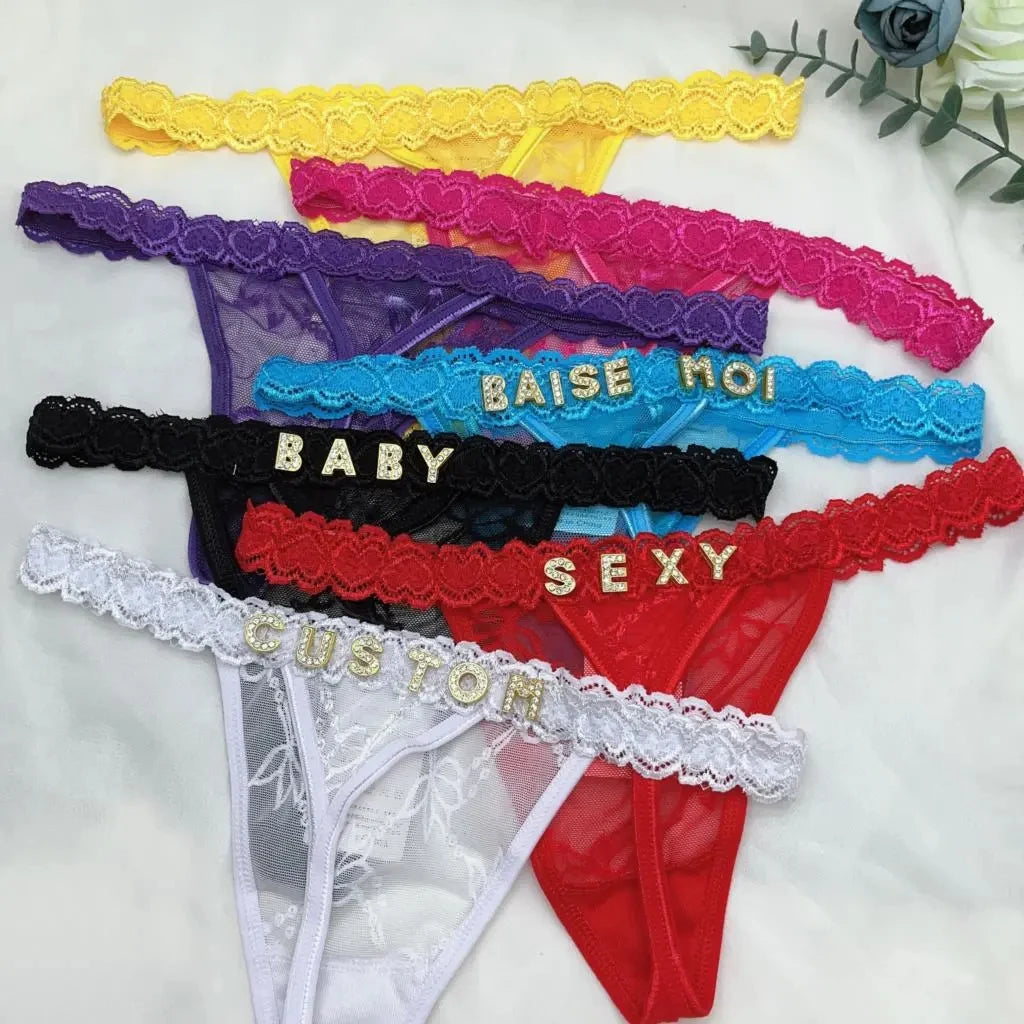 Custom Name Thongs Letters Name Sexy Lace Bikini Panties Personalized G-Strings Lingerie Underwear Valentine's Day Women Gifts