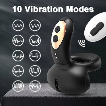 Penis Vibrator for Men Remote Control Cock Ring Ejaculation Delay Testicles Perineum Stimulator Sex Toy for Couples Game