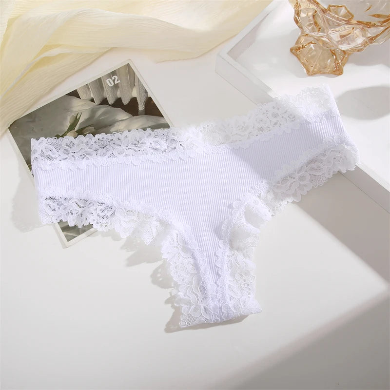 5PCS Women Cotton Brazilian Panties Lace Sexy Girls Underwear Low Waist Solid Color Briefs Female Breathable G-String Lingerie