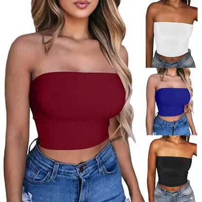 Women's Clothing Strapless Top Sexy Sleeveless Crop Top Elastic Boob Bandeau Tube Tops Shirt Cami Top топ женские топы женские