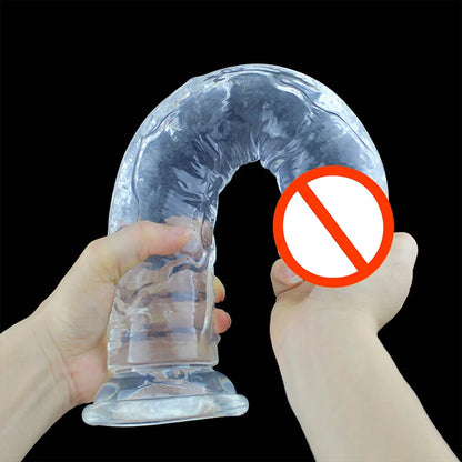 Big Crystal Jelly Realistic Clear Dildo Suction Cup Huge Transparent Penis Dick Anal Product Sex Toys For Woman Lesbian Adult