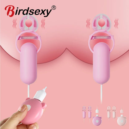 Silicone Nipple Clamps Vibrators with Remote Control 10 Mode Breast Massage Clitoris Clip Waterproof Flirting Sex Toys for Women