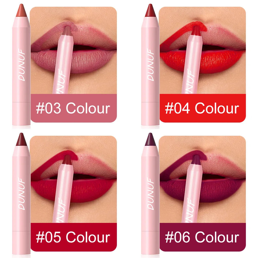 DUNUF Lipstick Pencil Waterproof Sexy Red Nude Purple Matte Tint Lipstick Lasting Lip liner Pen Longlasting Makeup Cosmetic