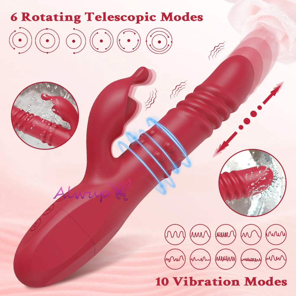 Rabbit Vibrator For Women Powerful G Spot Telescopic Rotating Clitoris Vagina Stimulator Female Masturbator For Adult Sexy Toys