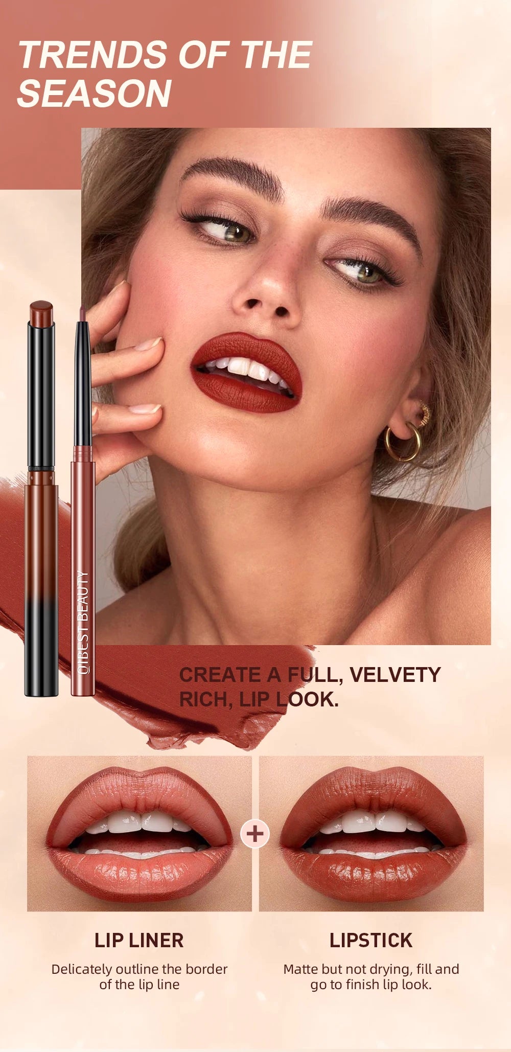 2023 New Matte Nude Lipstick Pen Long Lasting Lipliner Lip Pencil Waterproof Lip Liner Contour Sexy Red Lip Makeup Set For Women