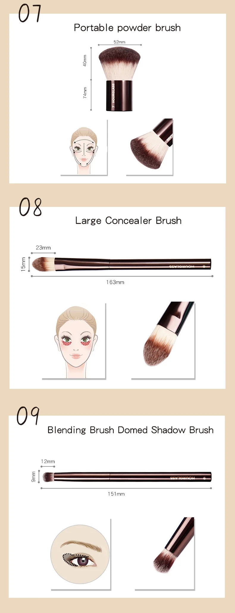 Hourglass Makeup Brush All Kinds Eyeshadow Foundation Concealer Powder Bronzer Blusher Eyeliner Retractable Professional Brushes