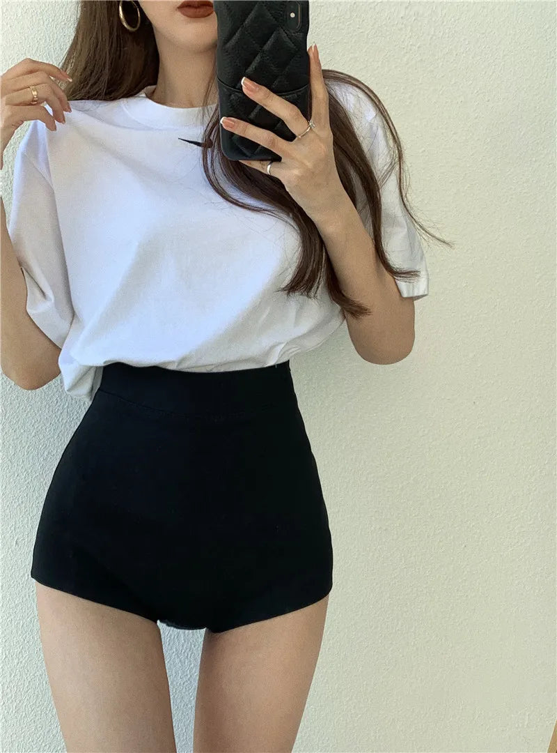 Fashion Casual Cute Sexy Black High Waisted Booty Shorts Women Clothing Female Woman OL Spring Summer Autumn Outerwear Clothes