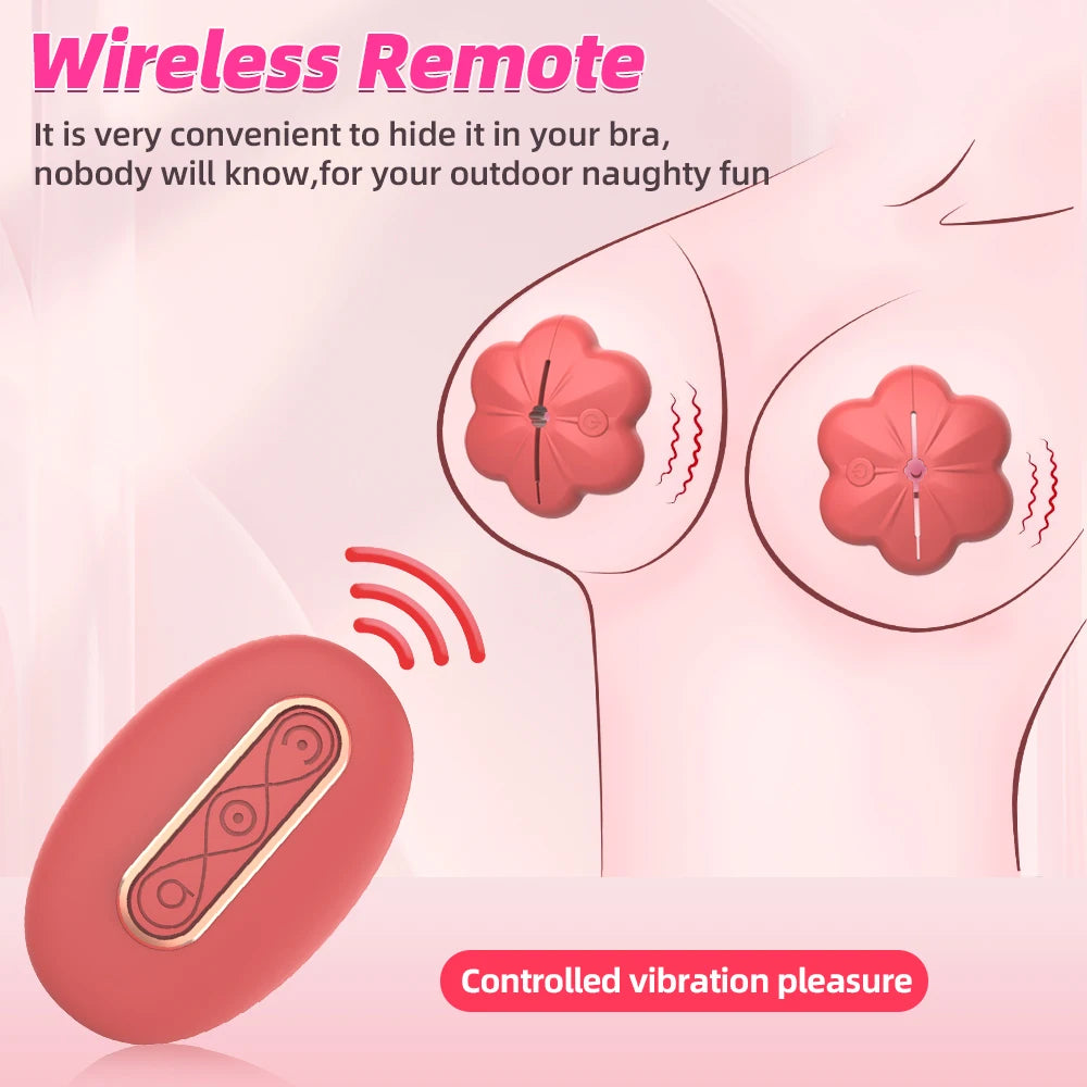 10 Mode Flower Erotic Nipple Clamp Vibrator Wirelessly Controlled Breast Stimulation Vibrator Sex Toy Massager for Adult Couples